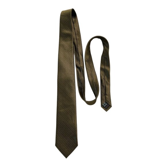 Tattersall London Handmade Silk Tie – Brown Olive Diagonal Stripe – 57" x 3" - Picture 1 of 5